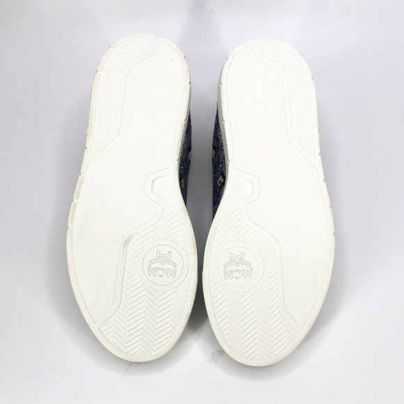 𝐌𝐂𝐌 𝐍𝐞𝐰 𝐢𝐧 𝐁𝐨𝐱 Jacquard Monogram Low Blue Denim Suede Sneakers - Picture 8 of 9